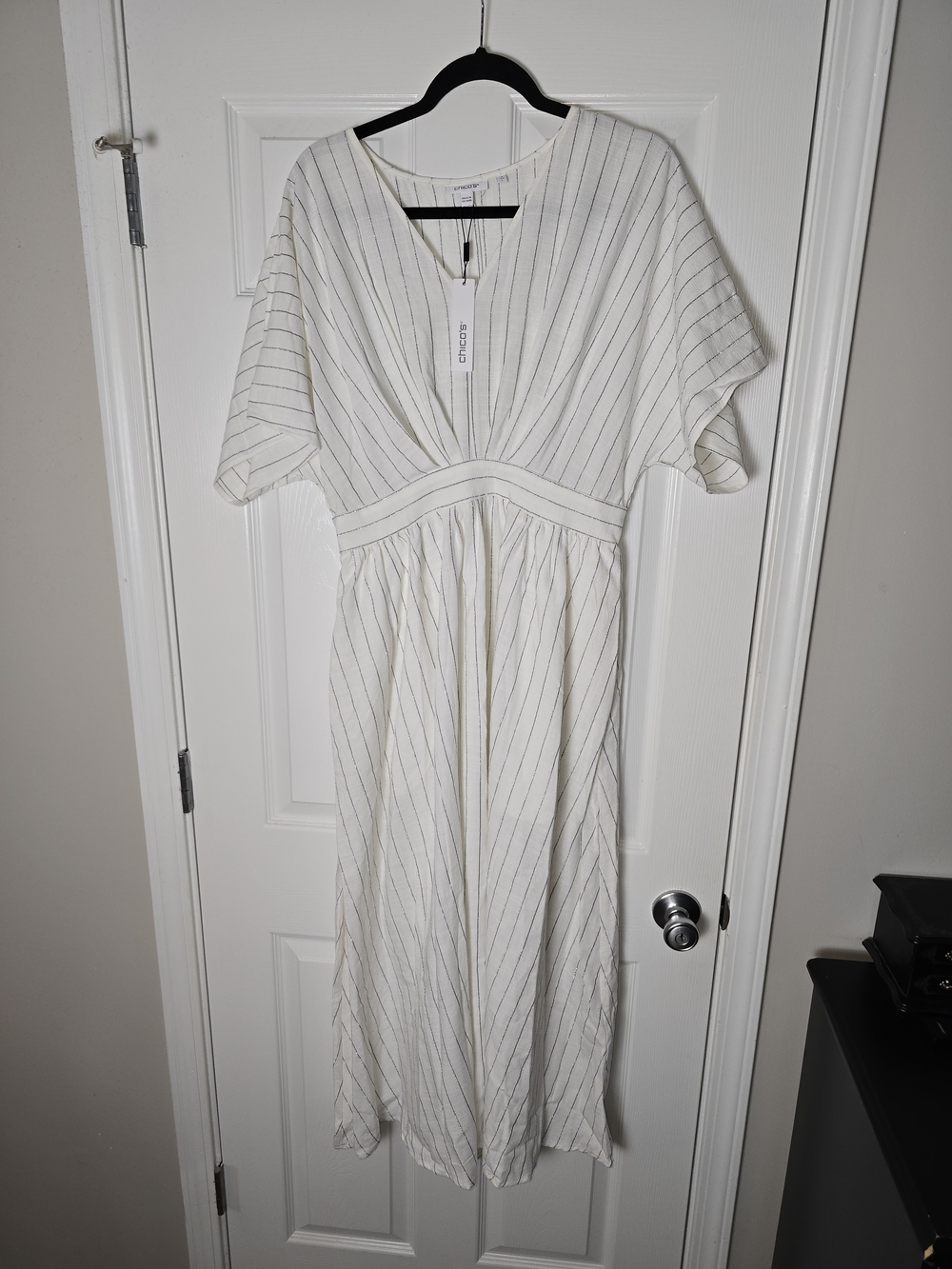 Chico's White Metallic Striped Maxi Dress Size 2